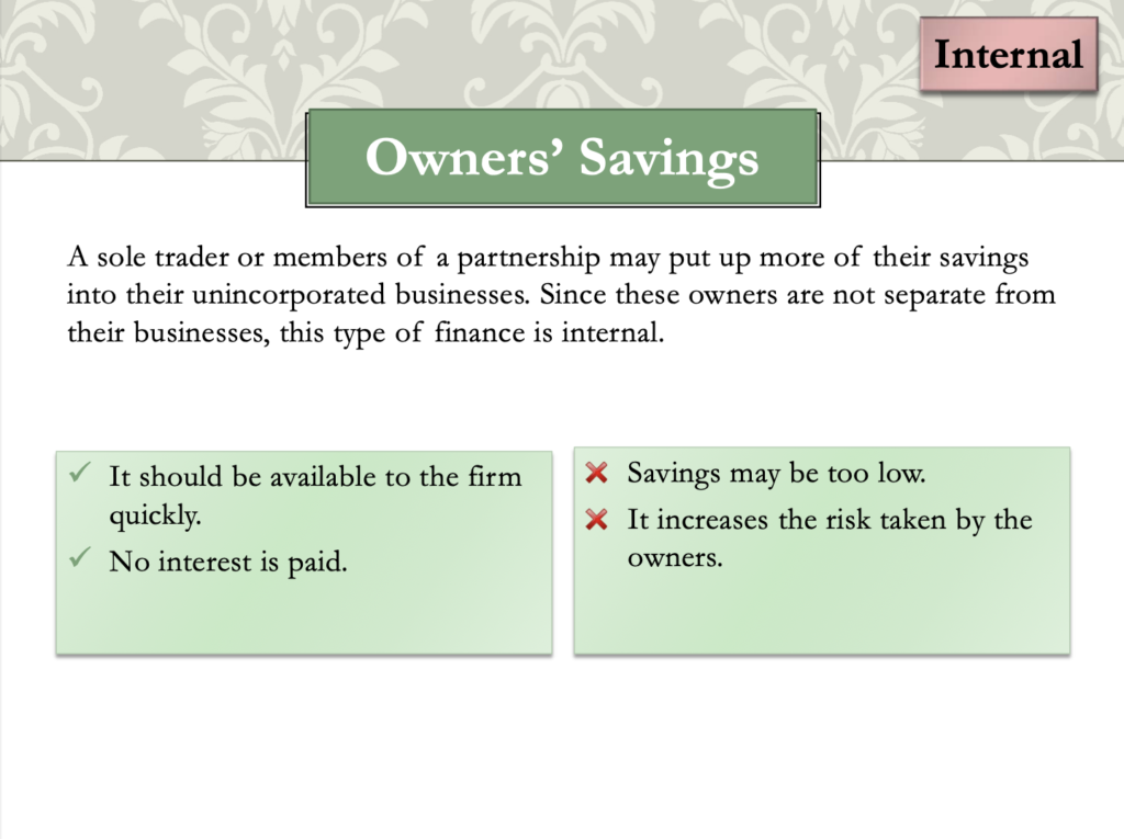 Sources of Finance Presentation Notes